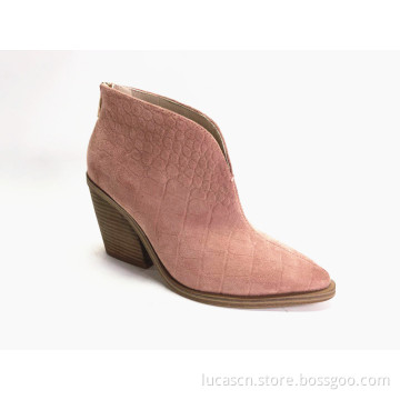 Ladies Western Stretch Stacked Chunky Heel Ankle Boots